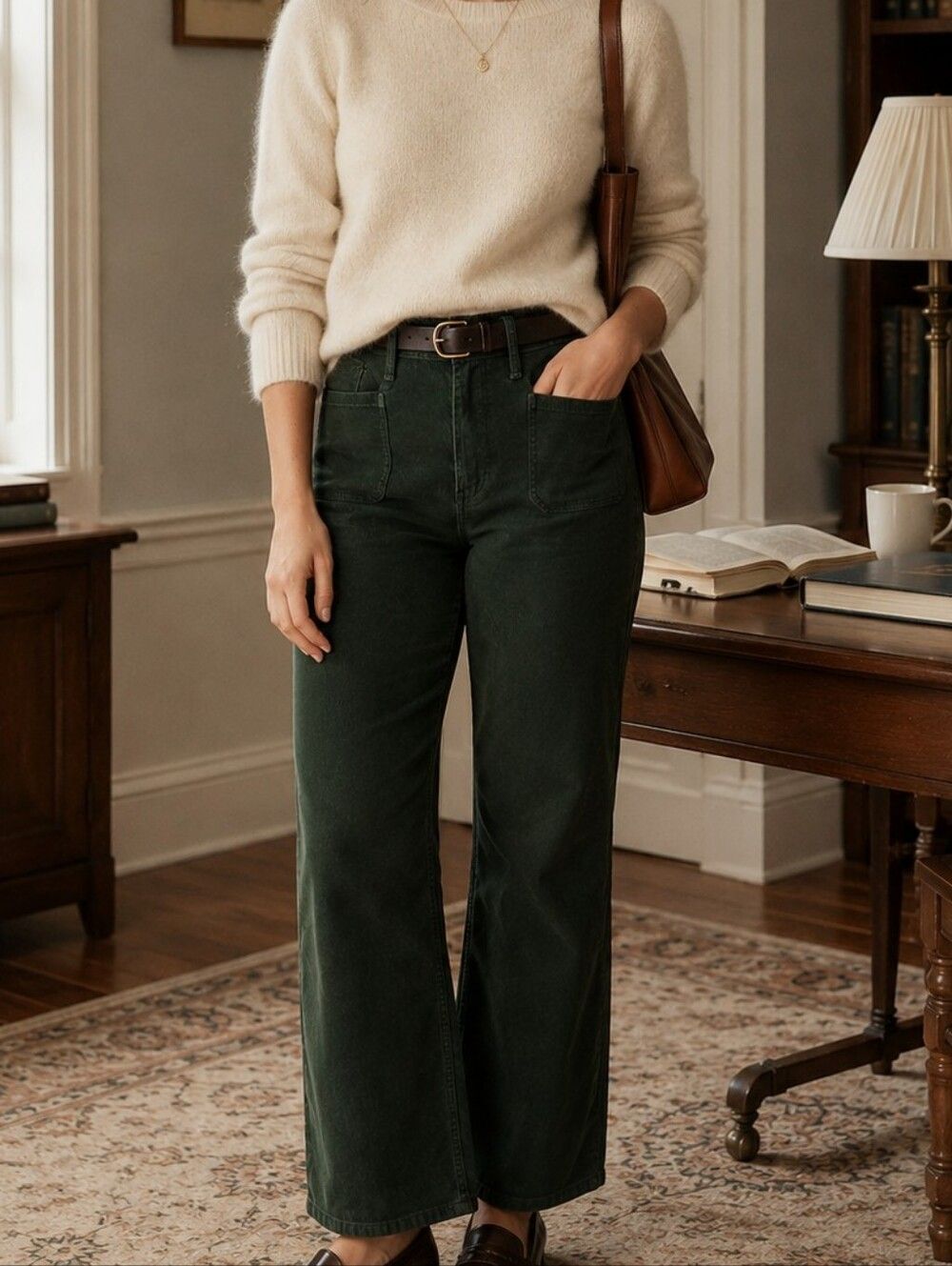 J.Crew Sailor Slim Wide Leg Corduroy Pants Forest Fatigue Green 31 Academia